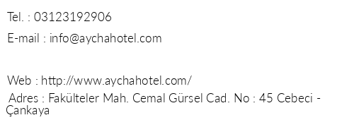 Aycha Boutique Hotel telefon numaralar, faks, e-mail, posta adresi ve iletiim bilgileri